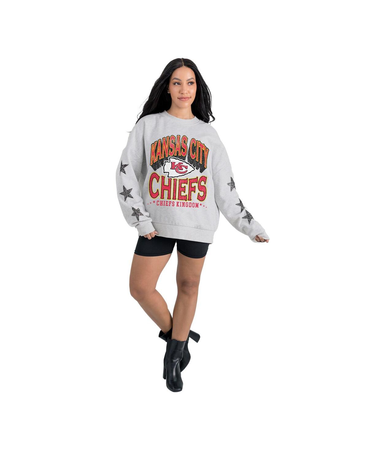 Gameday Couture Women's Ash Kansas City Chiefs Resilience Relaxed Rhinestone Pullover Sweatshirt In Gray