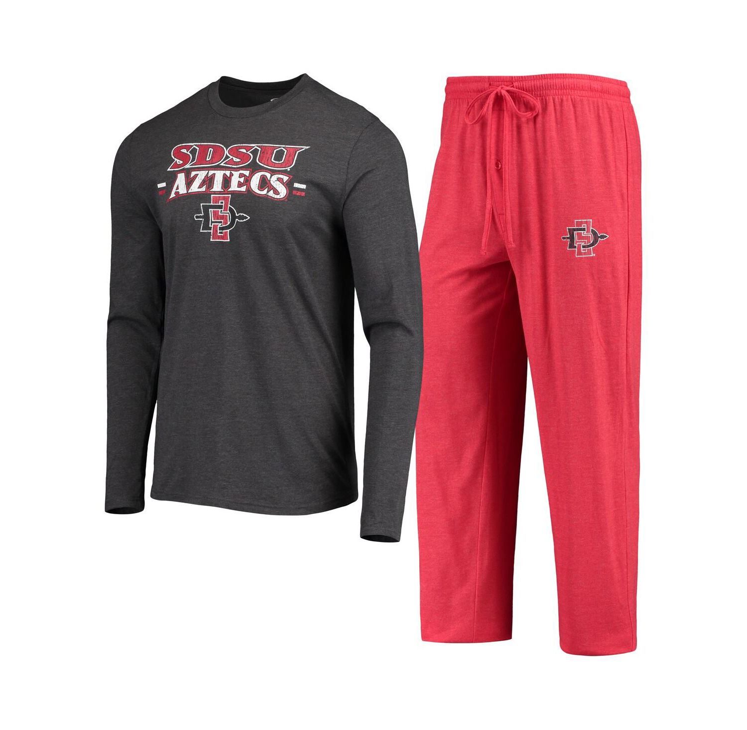Men's 2-Piece Cardinal/Heathered Charcoal San Diego State Aztecs Meter Long Sleeve Top and Pants Sleep Set
