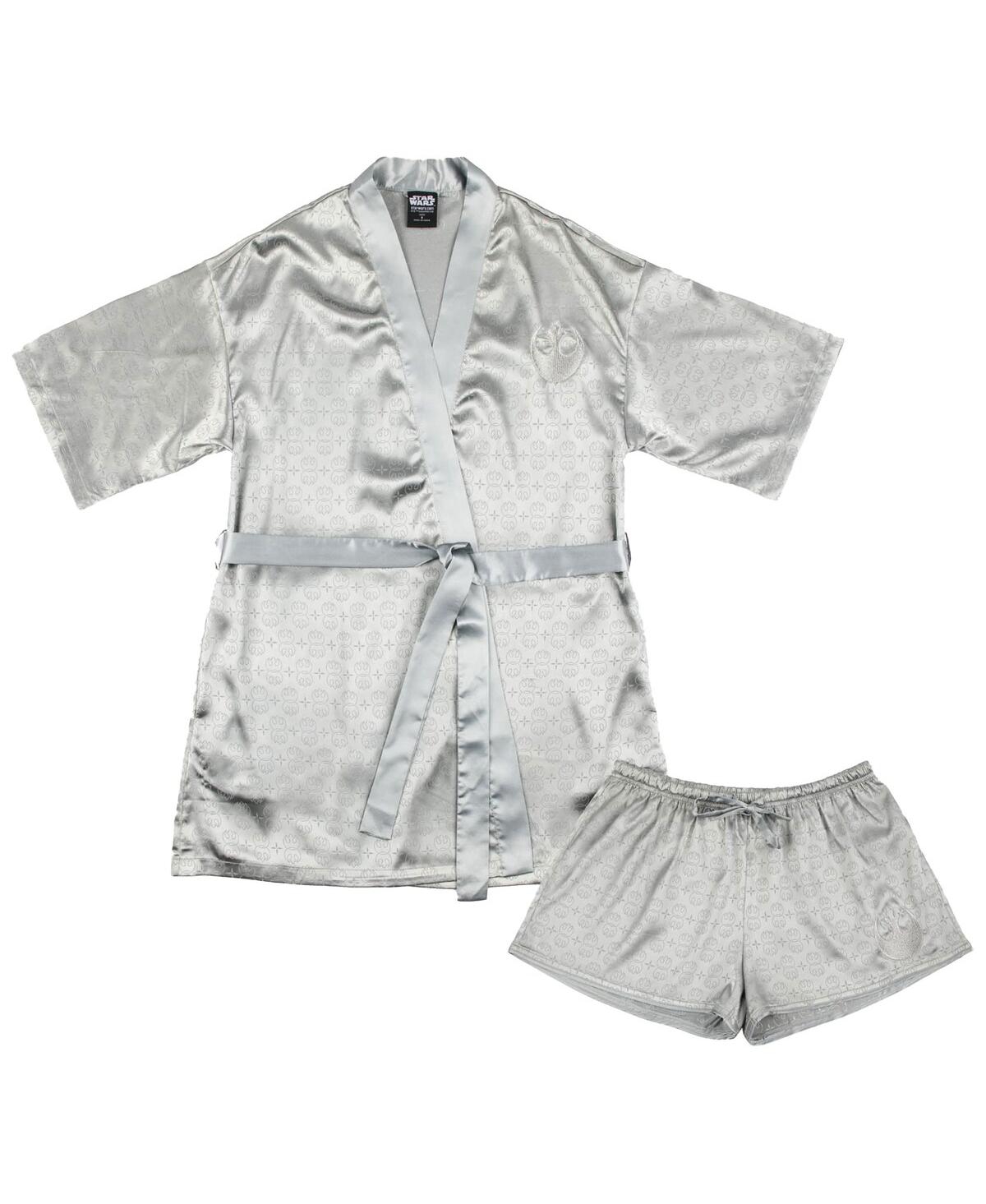 Heroes & Villains Women's Silver Star Wars Rebel Robe Shorts Pajama Set In Silver