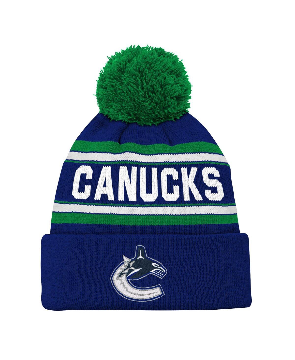 Outerstuff Big Boys and Girls Blue Vancouver Canucks Jacquard Cuffed Knit with Pom Hat - Blue