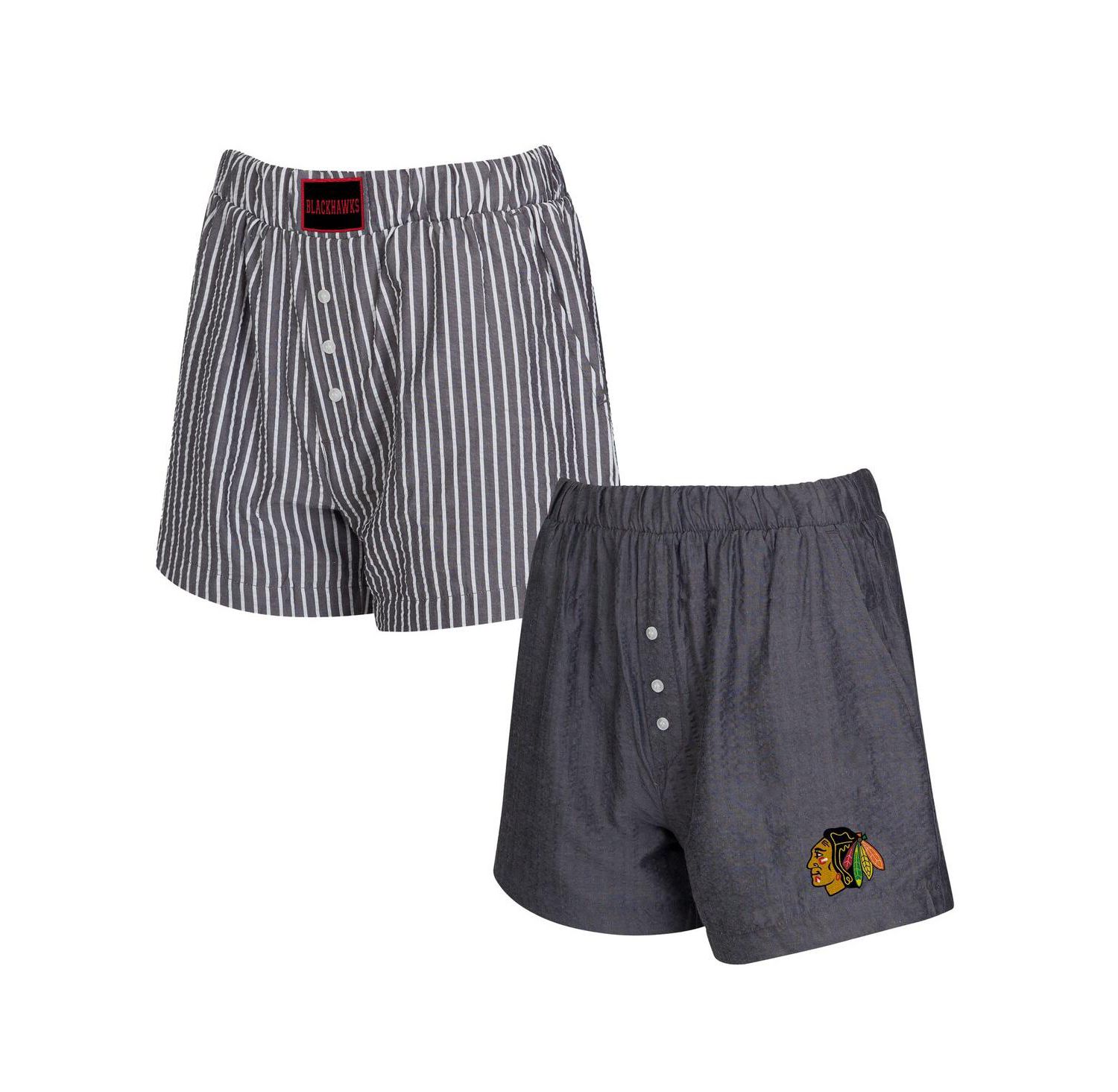 Women's Charcoal Chicago Blackhawks 2-Pack Boxer Shorts Set