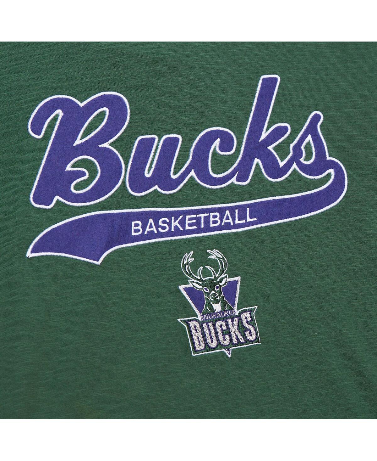 Mitchell & Ness Men's Green Milwaukee Bucks Hardwood Classics Felt Applique Slub T-Shirt