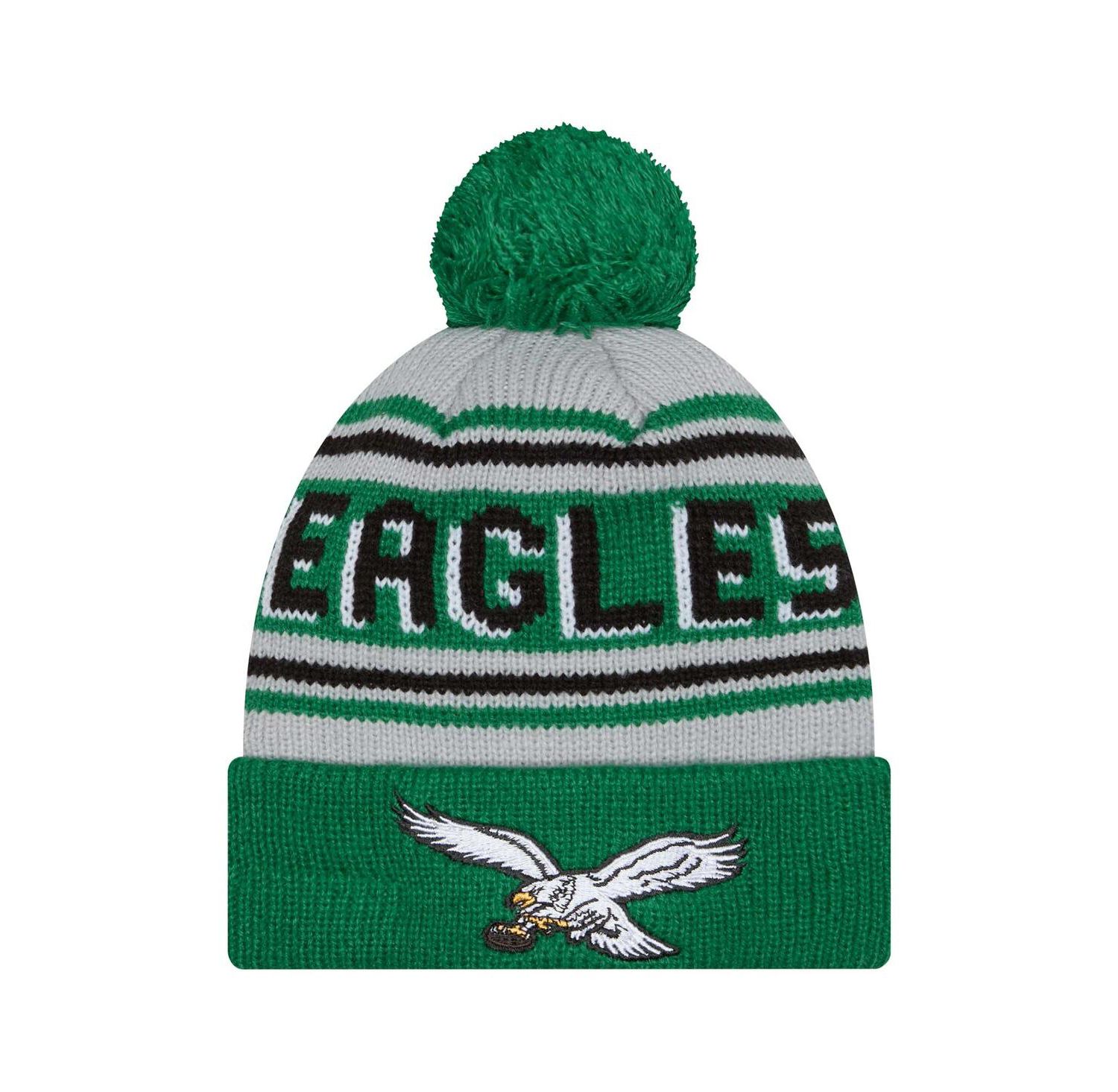 Big Boys and Girls Kelly Green Philadelphia Eagles Main Cuffed Knit with Pom Hat