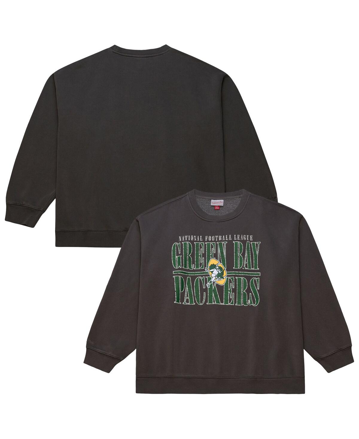 Mitchell & Ness Men's Black Green Bay Packers Downtown Crew Vintage Logo Sweatshirt In Black