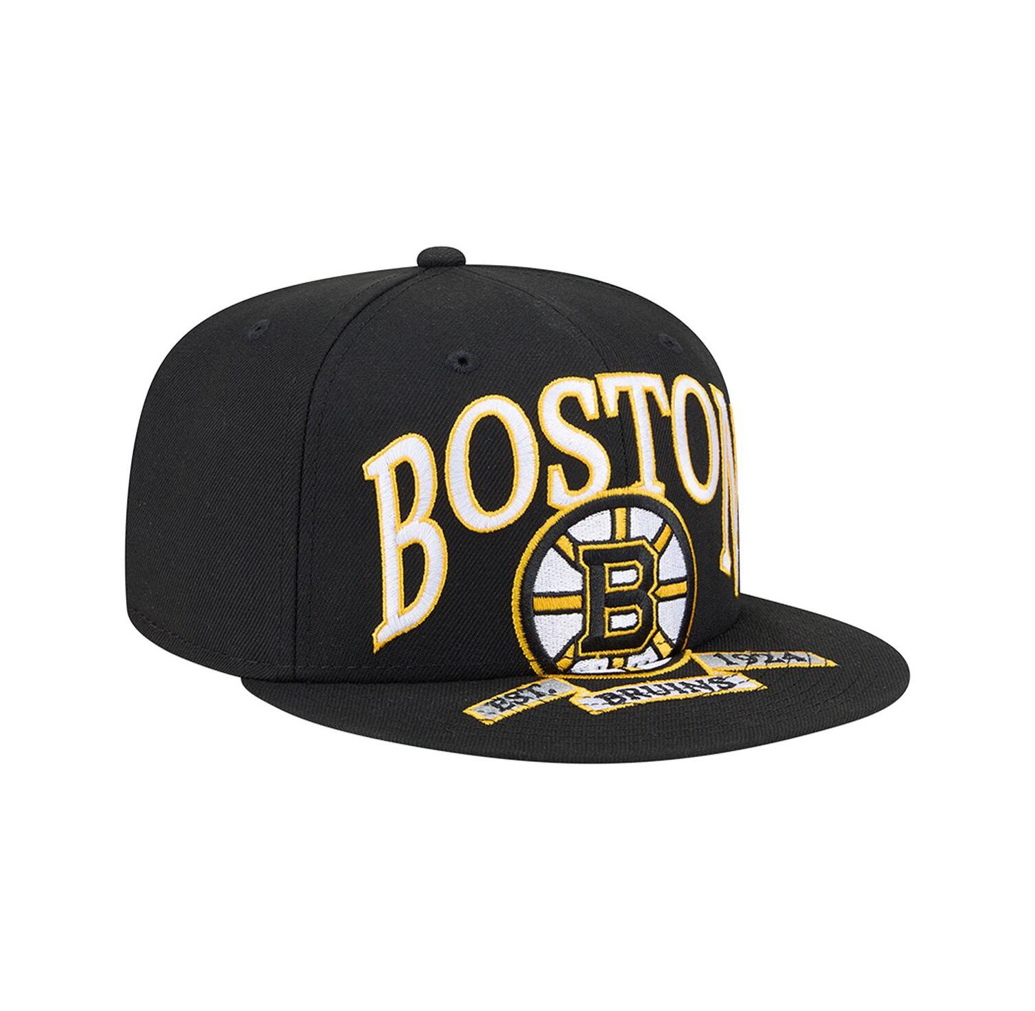 Men's Black Boston Bruins Oversized Vintage Arch 59Fifty Fitted Hat