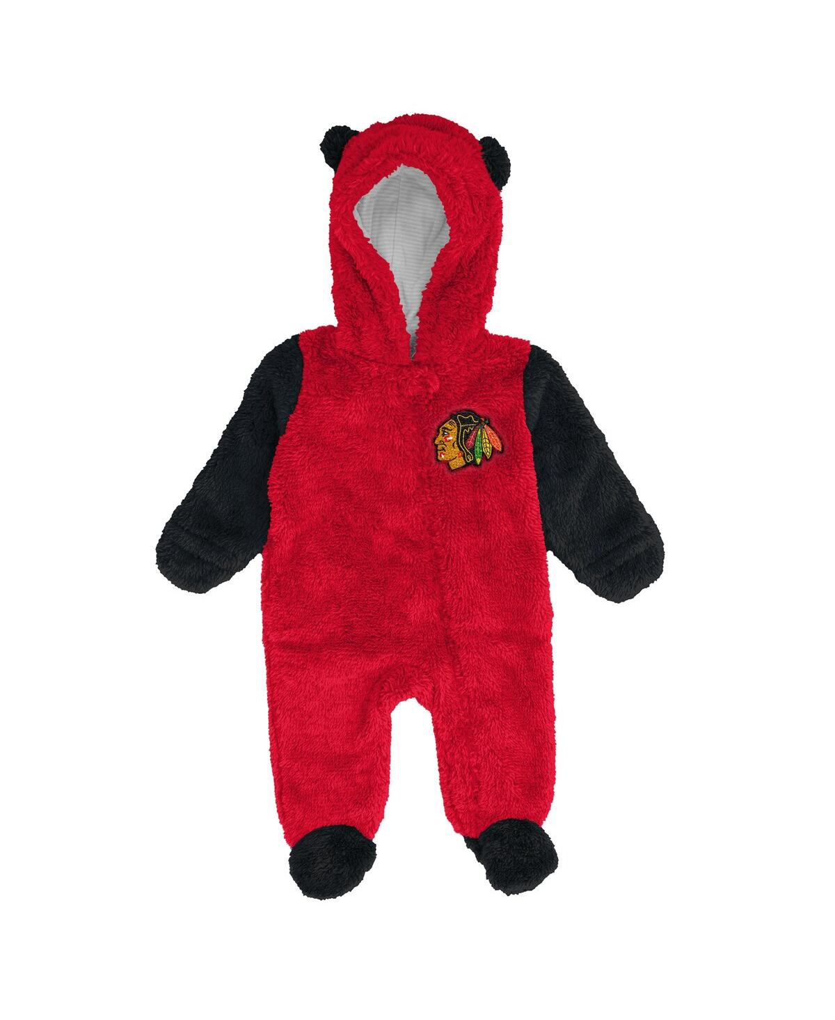 Outerstuff Newborn Red Chicago Blackhawks Stay Napping Fleece Bunting Full-zip Hooded Sleeper In Red