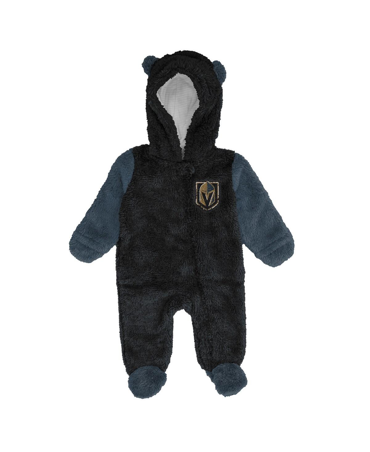 Outerstuff Newborn Black Vegas Golden Knights Stay Napping Fleece Bunting Full-zip Hooded Sleeper In Black