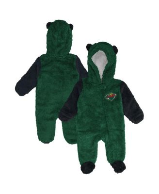 Outerstuff - Newborn Green Minnesota Wild Stay Napping Fleece Bunting Full-Zip Hooded Sleeper