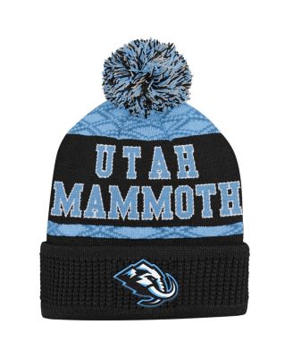 Outerstuff - Big Boys and Girls Black Utah Mammoth Puck Pattern Cuffed Knit with Pom Hat