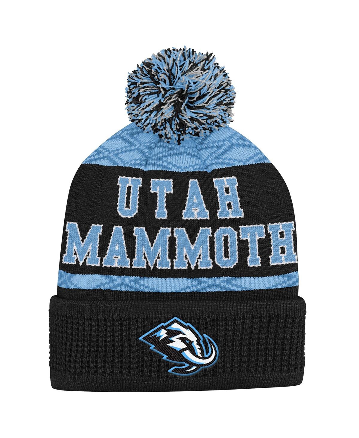 Outerstuff Big Boys And Girls Black Utah Mammoth Puck Pattern Cuffed Knit With Pom Hat In Black