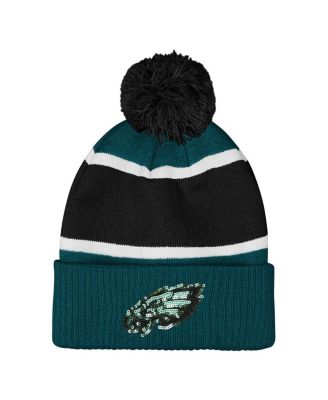 Outerstuff - Girls Midnight Green Philadelphia Eagles Let's Play Cuffed Knit with Pom Hat
