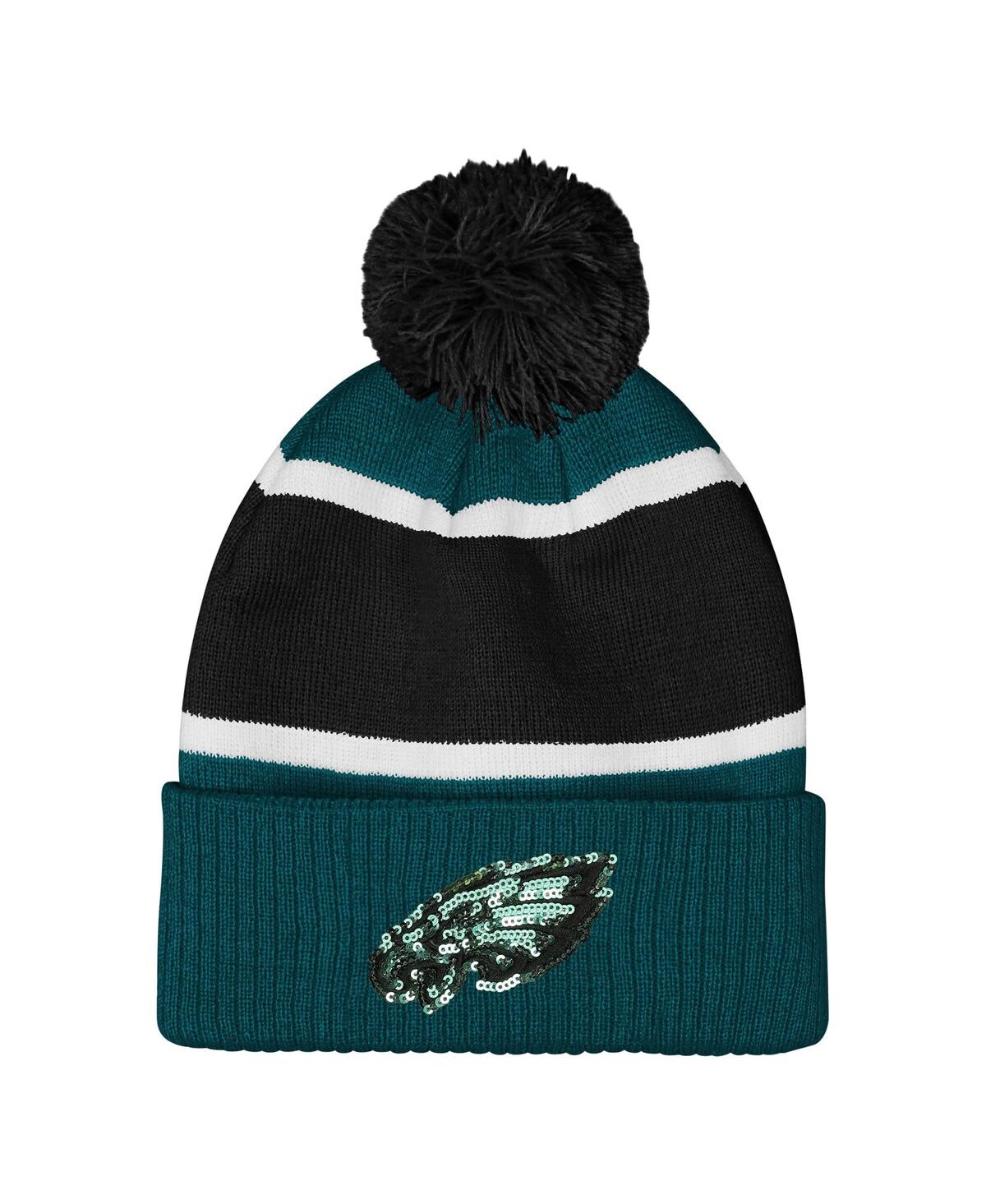 Outerstuff Girls Midnight Green Philadelphia Eagles Let's Play Cuffed Knit With Pom Hat In Green