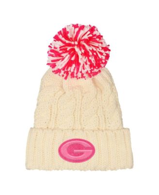 Outerstuff - Girls White Green Bay Packers Cable Cuffed Knit with Pom Hat