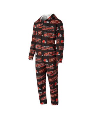 Men's Brown Cleveland Browns Shuffle All-Over-Print Microfleece Full-Zip Union Suit