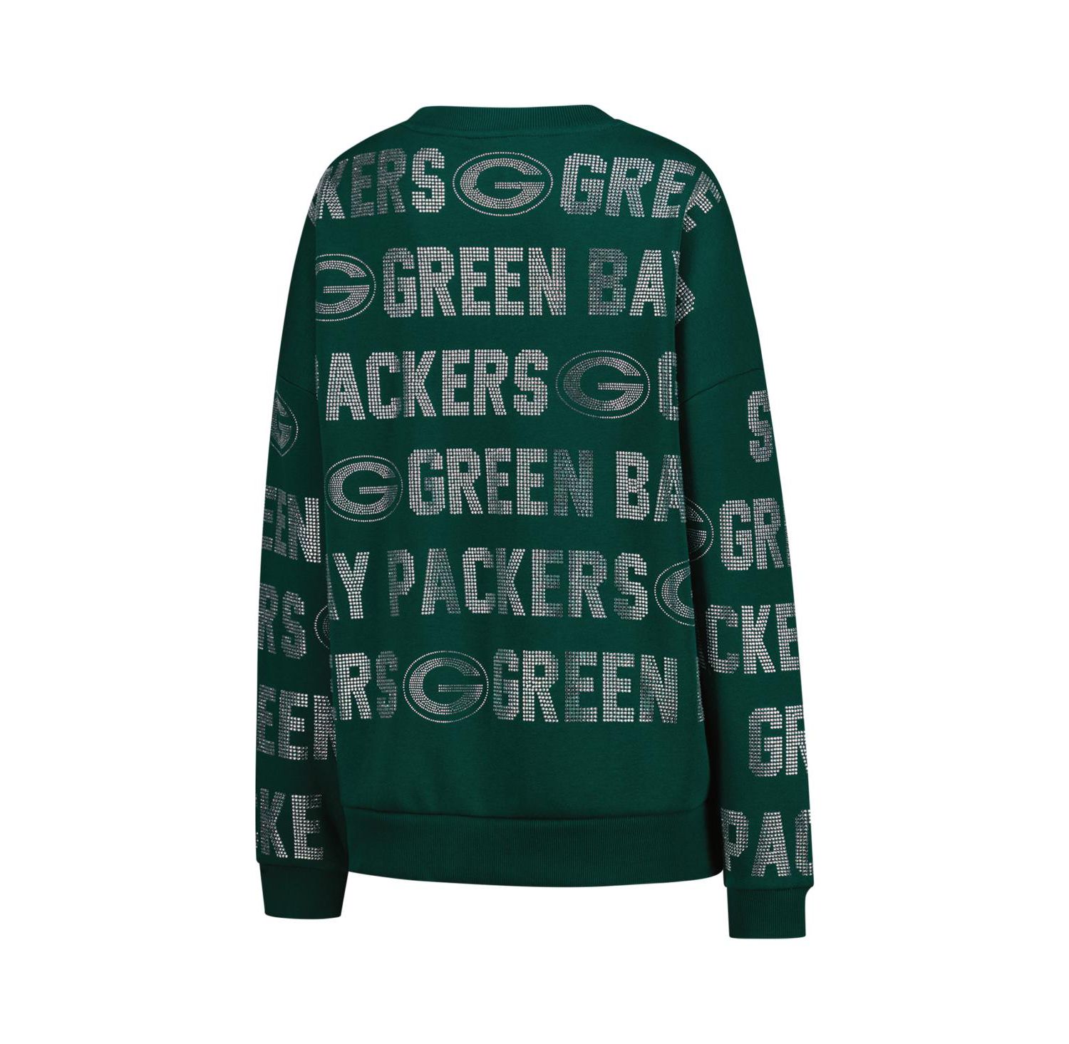 Women's Green Bay Packers Oversized Hype Era Rhinestone Text Sweatshirt