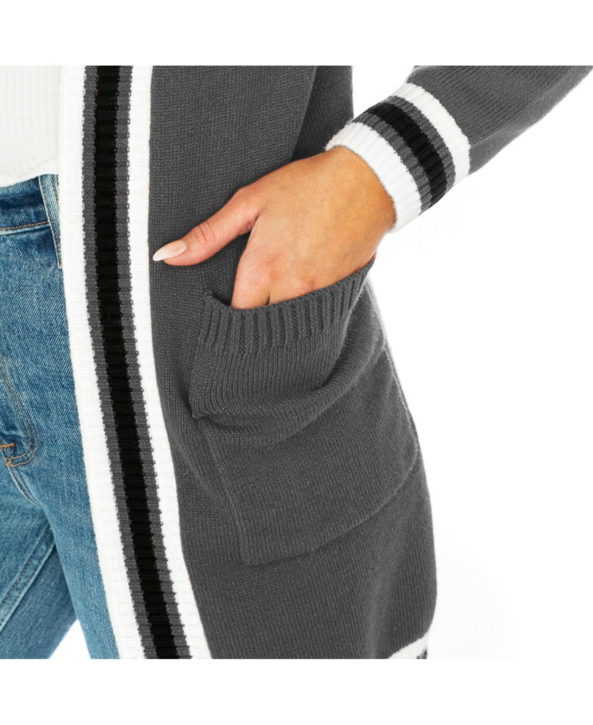 Gameday Couture Women's Gray Kansas Jayhawks Tri-Blend Rounded Stripe Cardigan