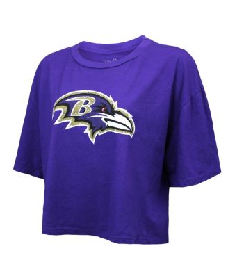 Women's Lamar Jackson Purple Baltimore Ravens Swarovski Crystals Boxy Cropped Name Number T-Shirt