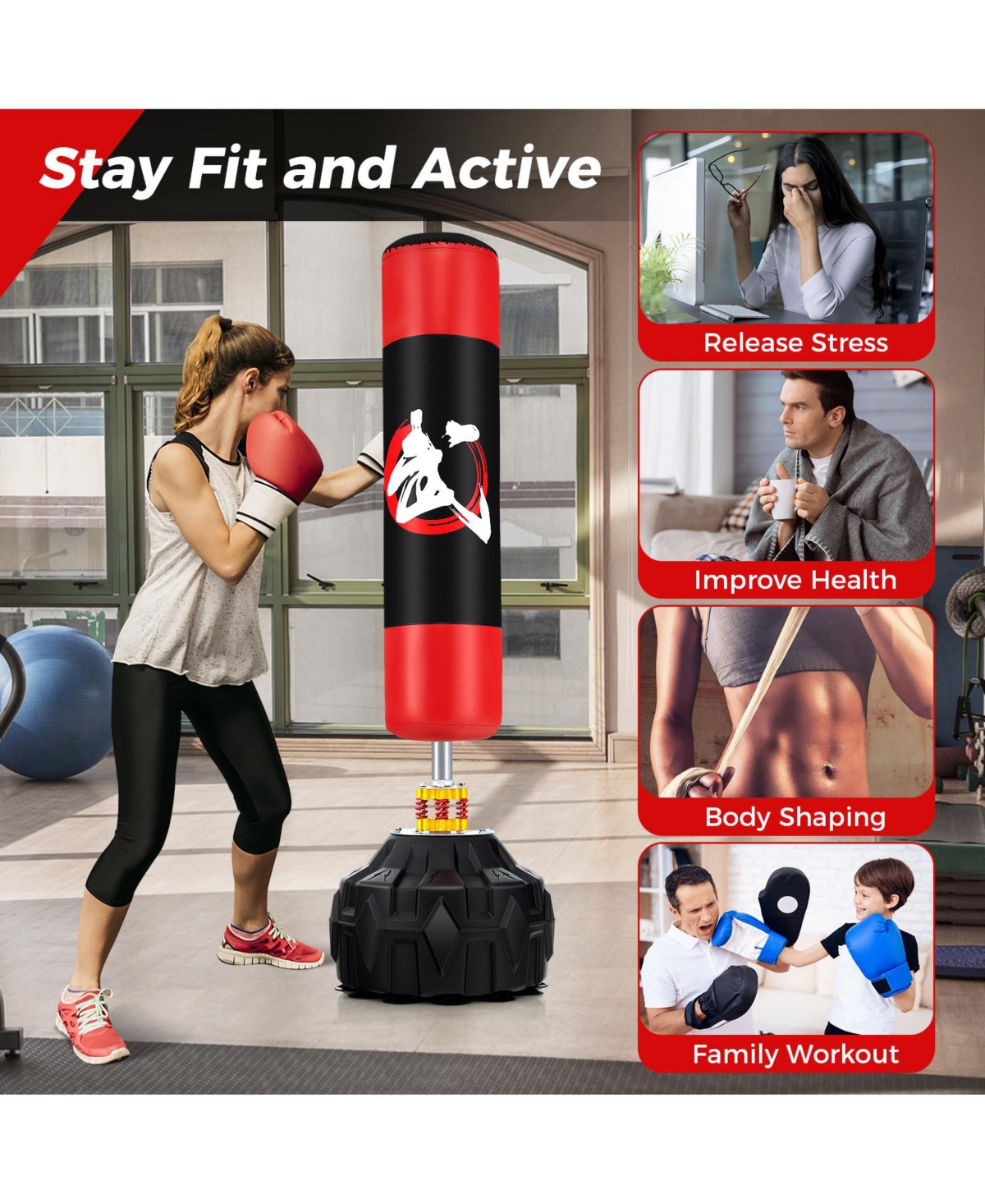 Sugift 70 Inch Freestanding Punching Bag with Fillable Base 12 Suction Cups and Shock Absorbers