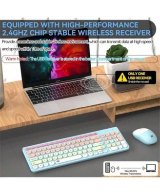 Wireless Keyboard And Mouse Combo - 2.4GHz Cordless, Cute Round Keys, Quiet Slim Set for Laptop, Computer, TV - Blue Green