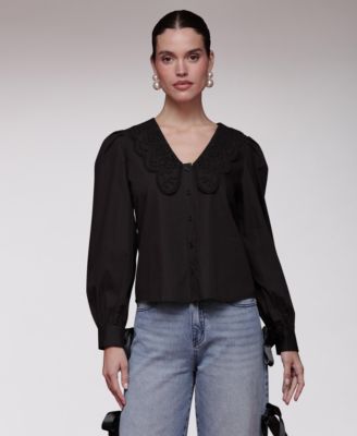 Women's Embroidered Woven V-Neck Top