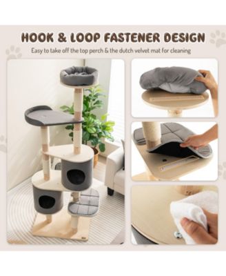 6-Tier Wooden Cat Tree with 2 Removeable Condos Platforms and Perch