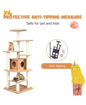 7-Layer Wooden Cat Tree Tall Cat Tower with Sisal Posts and Condo