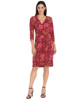 R & M Richards - Women's Printed Faux Wrap 3/4-Sleeve Dress