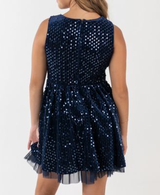 Girls' 7-16 Sequin Velvet Sleeveless Dress
