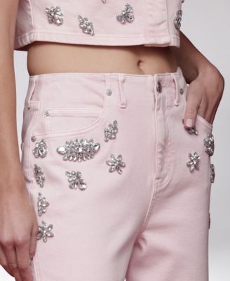 Women's Rhinestone-Trim Hollywood-Waist Wide-Leg Jeans