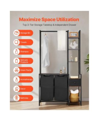 Laundry Hamper with 3 Tiers, 2 Bags, and Storage Rack