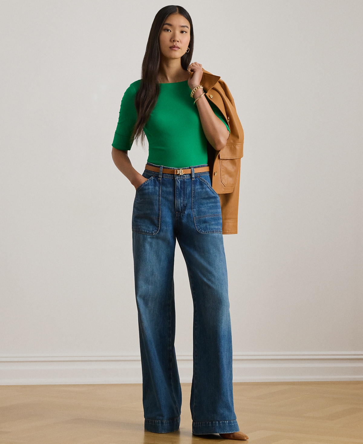 Ralph Lauren Petite Boat Neck T-shirt In Green