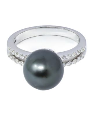 Tahitian Cultivated Pearl (10mm) and Diamond (1/4 ct. t.w.) Ring in 14k White Gold