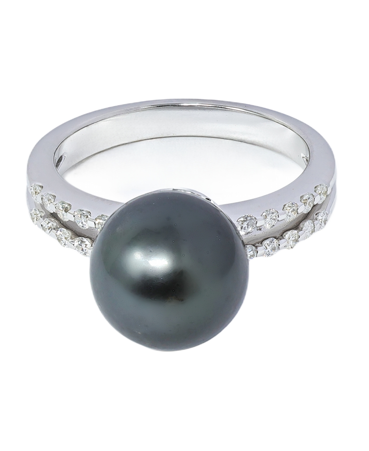 Macy's Tahitian Cultivated Pearl (10mm) and Diamond (1/4 ct. t.w.) Ring in 14K White Gold
