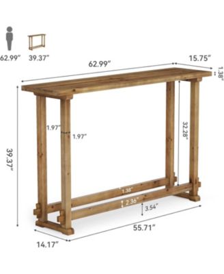 63" Long Bar Table, Solid Wood Pub Table with Footrest