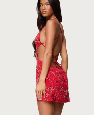 Women's Annalee Backless Beaded Chiffon Mini Dress