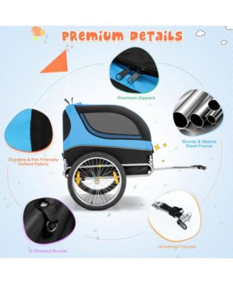 Dog Bike Trailer Foldable Pet Cart with 3 Entrances for Travel-Blue