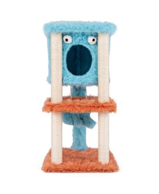 Cute Monster-Themed Cat Tower with Private Condo and Soft Long Plush