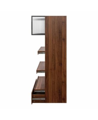 70.87" Tall Kitchen Pantry Cabinet with Pull-Out Multi-Tier Shelf, 1 Drawer, Aluminum Frame Glass Door, Freestanding Storage