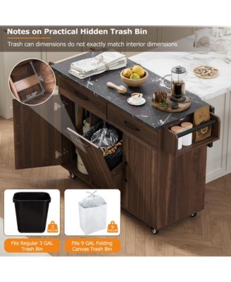 CASAINC Wood Rolling Drop Leaf with Trash Can Storage, Spice Rack, Towel Rack, Drawer & Adjustable Shelf Kitchen Island Cart