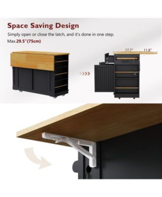 48inch Kitchen Island with 2 Bar Stools, Power Outlet, Drop Leaf, Rolling Cart with Door Rack, Side Racks
