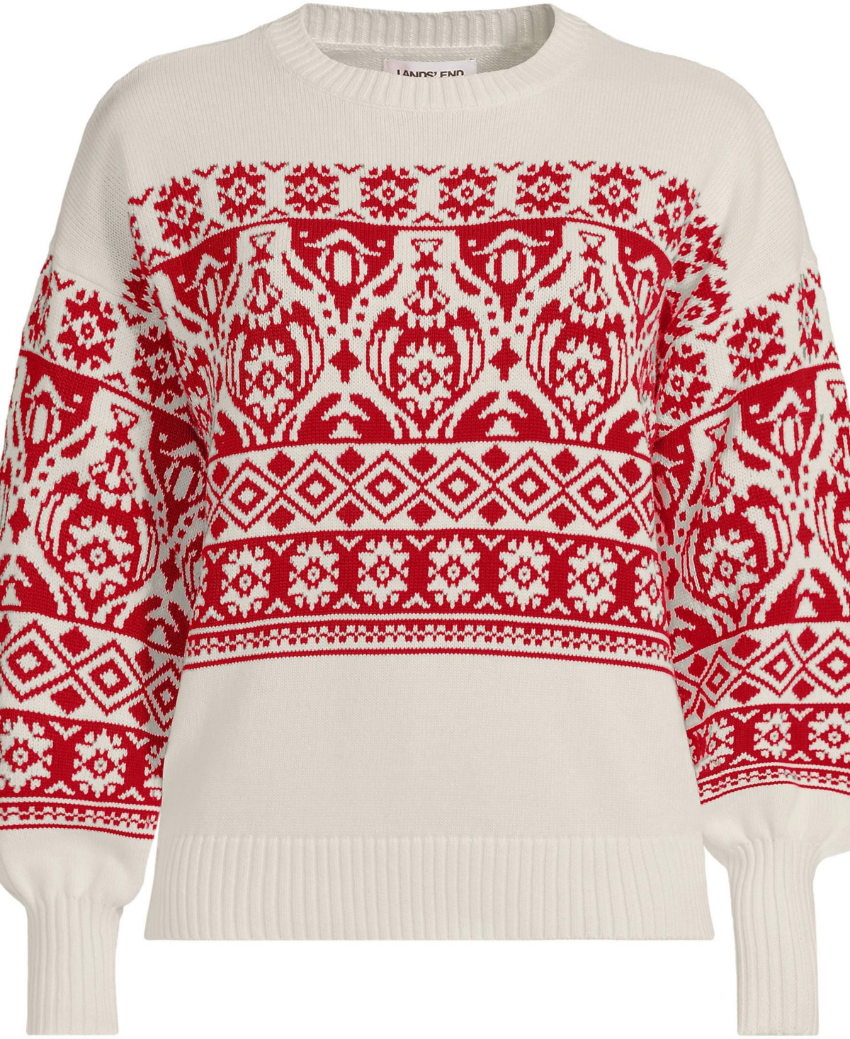 Lands' End Women's Drifter Placed Jacquard Jersey Crew Neck Sweater