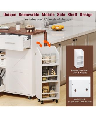 CASAINC 47.2" MDF Drop Leaf, Side Racks, Drawers, Towel Rack & Wheels Farmhouse Kitchen Island