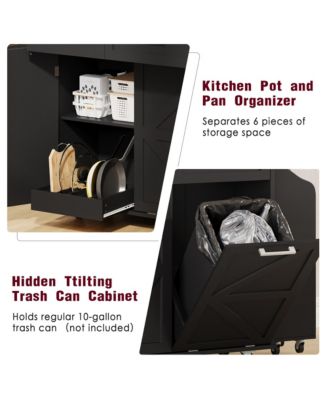 CASAINC 47.2" MDF Drop Leaf, Side Racks, Drawers, Towel Rack & Wheels Farmhouse Kitchen Island