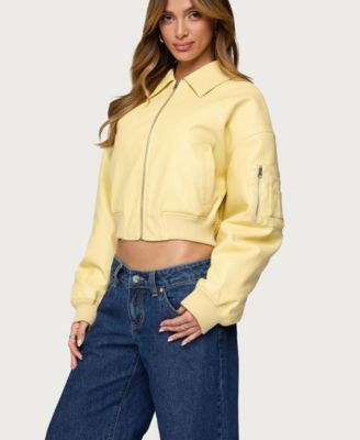 Women's Zayna Cropped Faux Leather Bomber Jacket