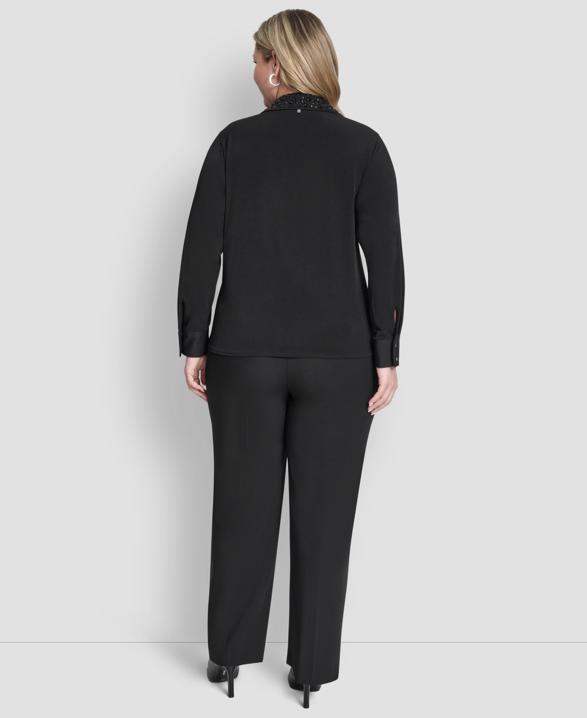 Dkny Plus Size Knot-front Long-sleeve Top In Black