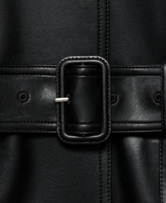 Women's Long Leather-Effect Belted Trench Coat