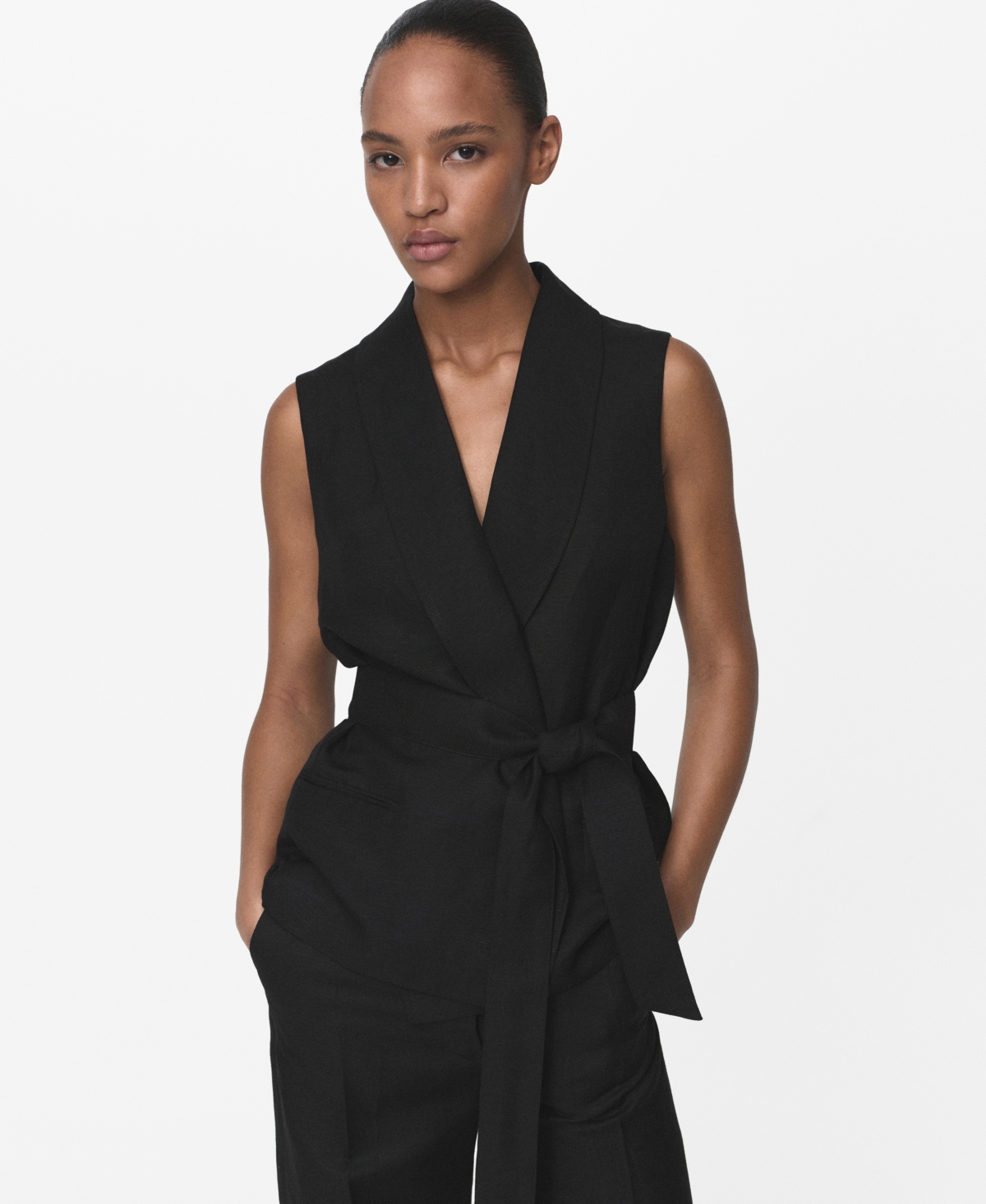 Mango Women's Belted Linen Suit Vest In Black