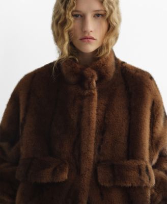 MANGO - Women's Faux Fur Effect Pockets Jacket