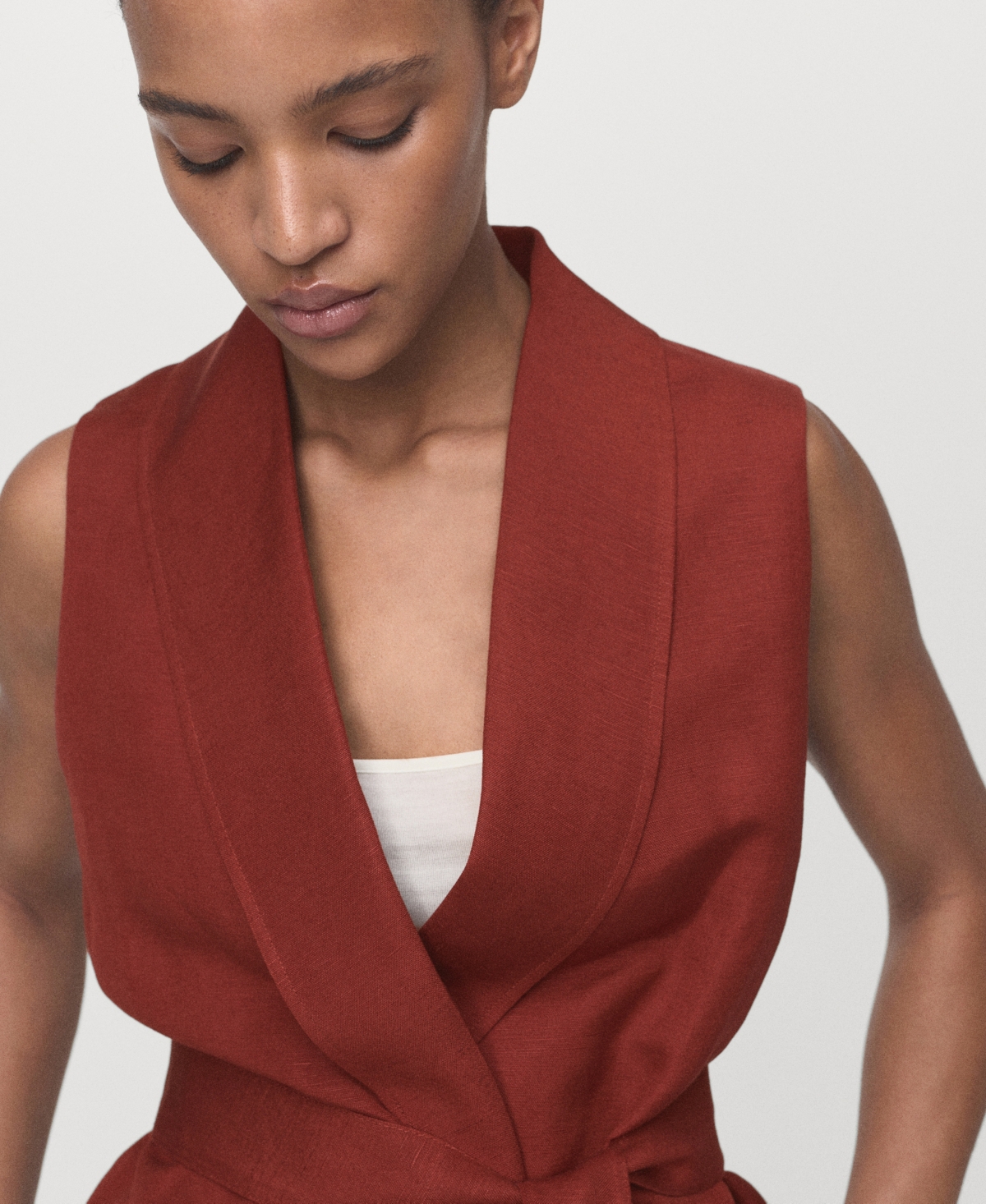 Mango Women's Belted Linen Suit Vest In Brown