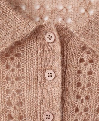 Women's Openwork Knitted Polo-Neck Sweater